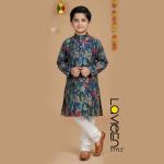 Captivating abstract print, blending rich tones traditional ethnic Kids Kurta