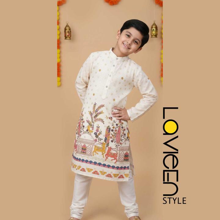 Depicting playful animals and festive motifs - Ivory Kurta