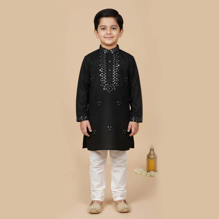 Elegant black kurta set adorned with dazzling mirror work