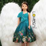 Indo-Western Lehenga Choli, Teal Blue with Multi-color Floral Prints, Premium Silk