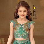 Indo-Western Lehenga Choli, Sea Green with Multi-color Pastel print heavy sequence, Premium Silk