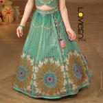Indo-Western Lehenga Choli, Sea Green with Multi-color Pastel print heavy sequence, Premium Silk