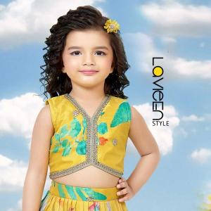 Indo-Western Lehenga Choli, Yellow with Teal and Pink Floral Accents, Premium Silk