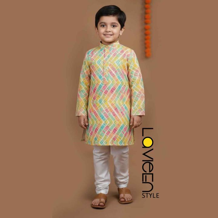 Intricate, multi-directional striped pattern traditional ethnic Kids Kurta