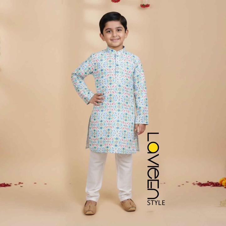 Lively, intricate abstract print traditional ethnic Kids Kurta