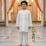 Premium silk blend, adorned with delicate thread embroidery ivory kurta set