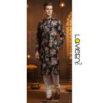 Striking Modal Silk Kurta, floral print on a deep, sophisticated black