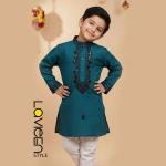 Teal Rama Kids' Kurta Set with black embroidery and sequin detailing