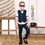 Young Gentleman’s Classic 3-Piece Formal Waistcoat & Bowtie Set, Navy & White