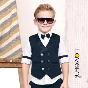 Young Gentleman’s Classic 3-Piece Formal Waistcoat & Bowtie Set, Navy & White