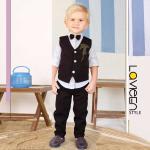 Young Gentleman’s Premium 3-Piece Formal Set with Embellished Waistcoat, Black & White