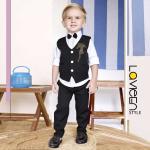 Young Gentleman’s Premium 3-Piece Formal Set with Embellished Waistcoat, Wine Black & White